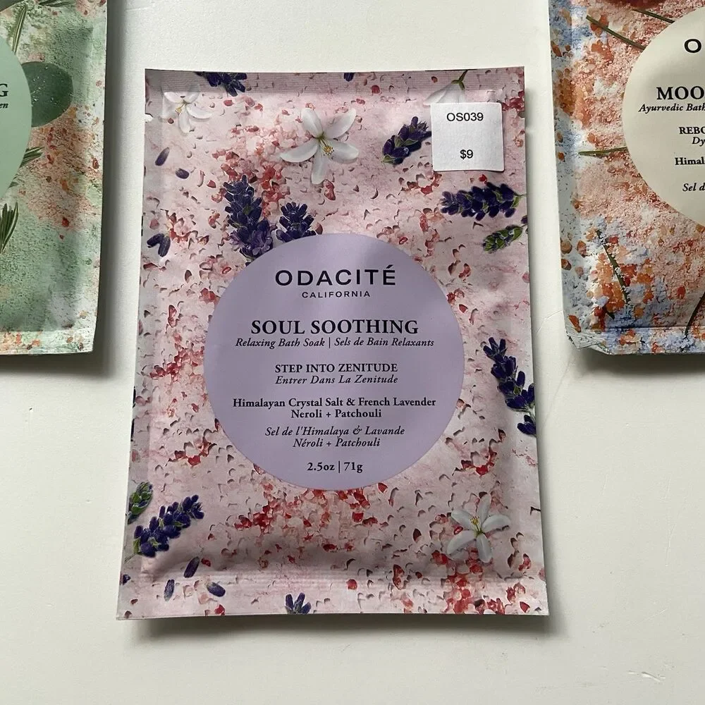 Odacité Bath Soak Trio Set Himalayan Crystal Salt Mood, Soul, Energy 2.5 oz
